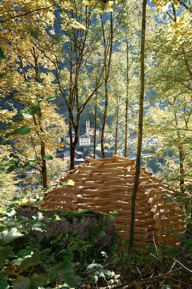 Ispace, l'installation en bois stimule l'interaction Homme-Environnement-Nature.
