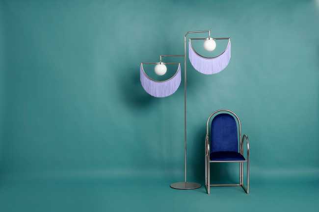upholstered seat wall lamp metal fringes