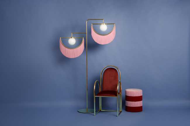 upholstered seat wall lamp metal fringes