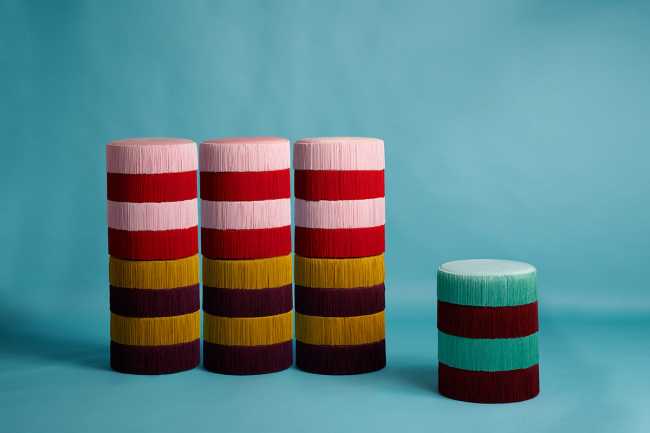 padded ottoman in fringe colour