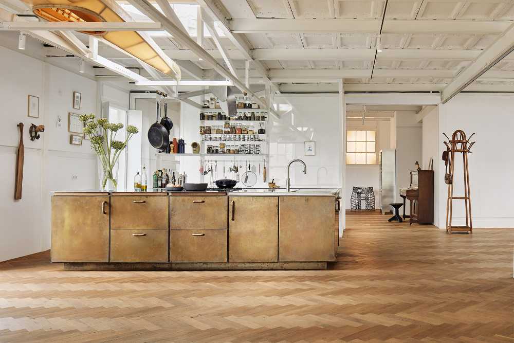 atelier kitchen island brass