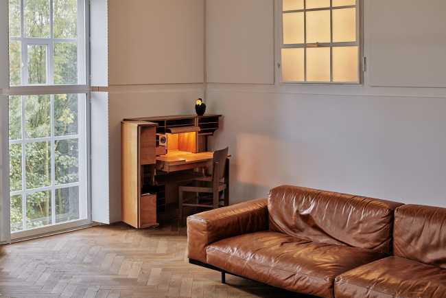 living room vintage leather sofa writing desk