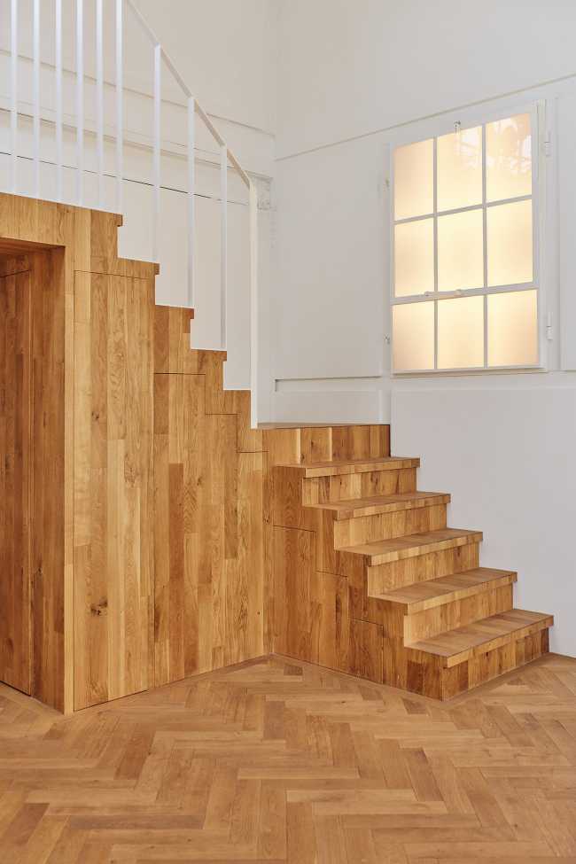 wooden sculptural staircase