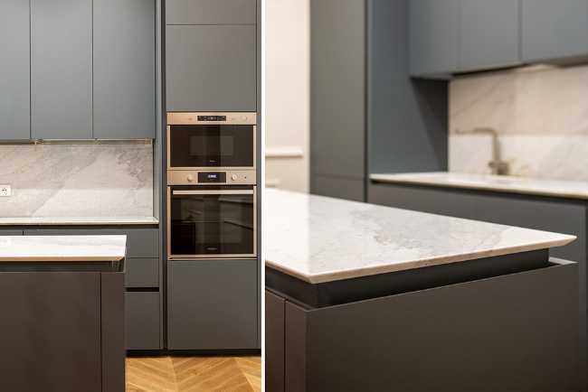 Kitchen with white marble top