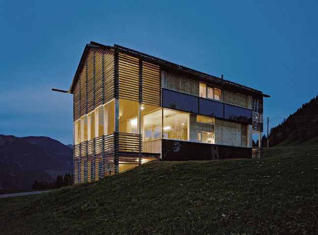 Illuminated wooden house