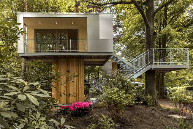 Wooden and metal tree house