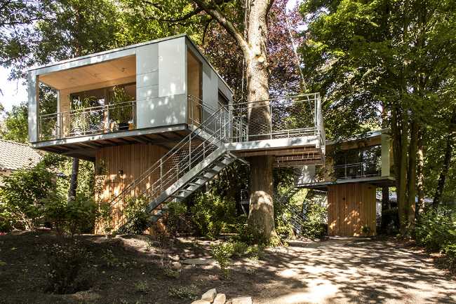 Tree house wooden and metal modules