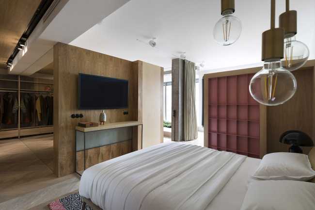 wooden cabinets sleeping area