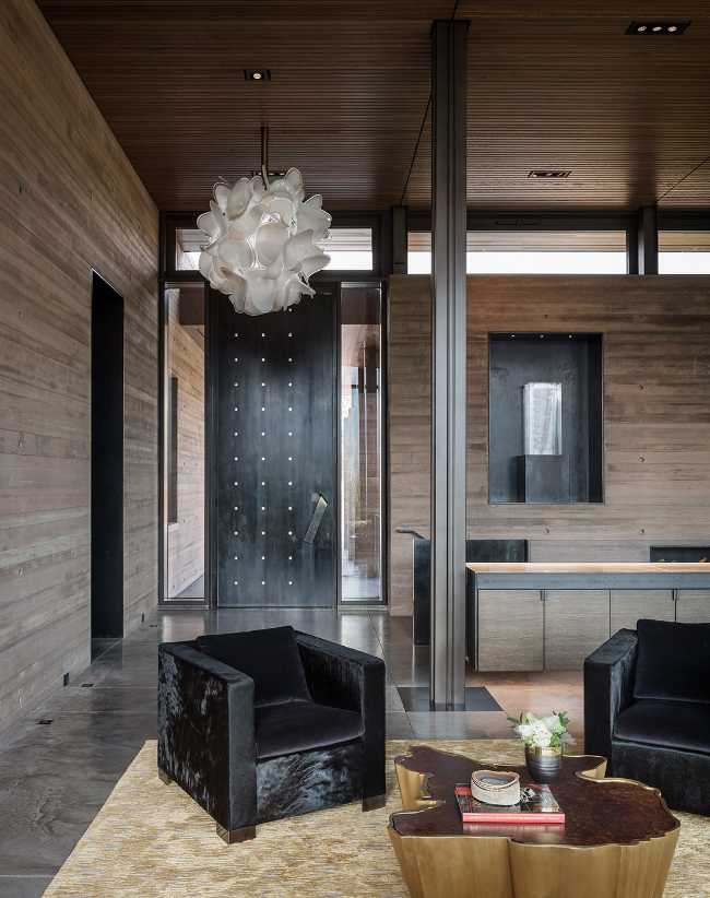 interior wooden villa metal