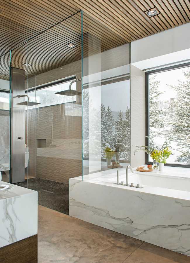 interior villa marble and metal bathroom