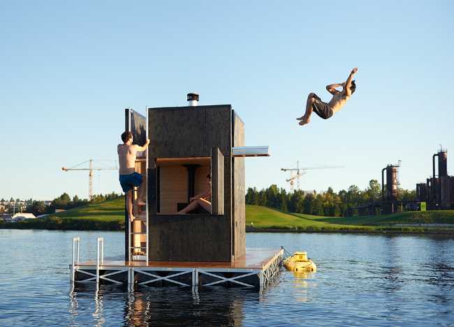 Sauna flotante en los lagos de Seattle