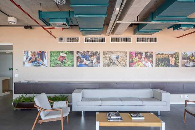 Grey sofa and wall with photo