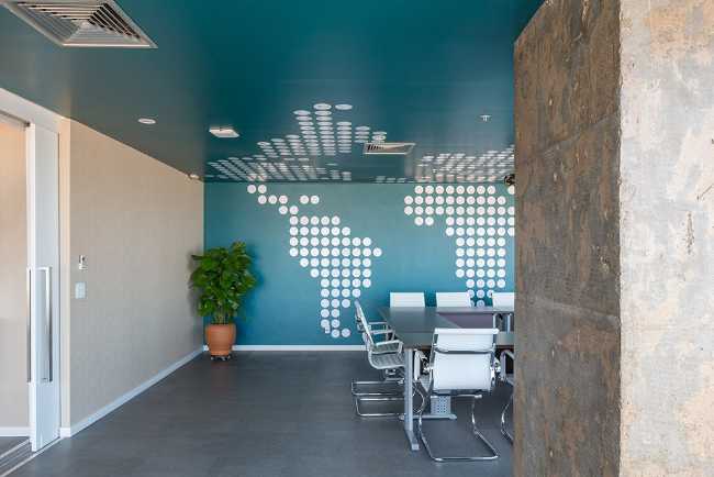 Blue wall with drawings