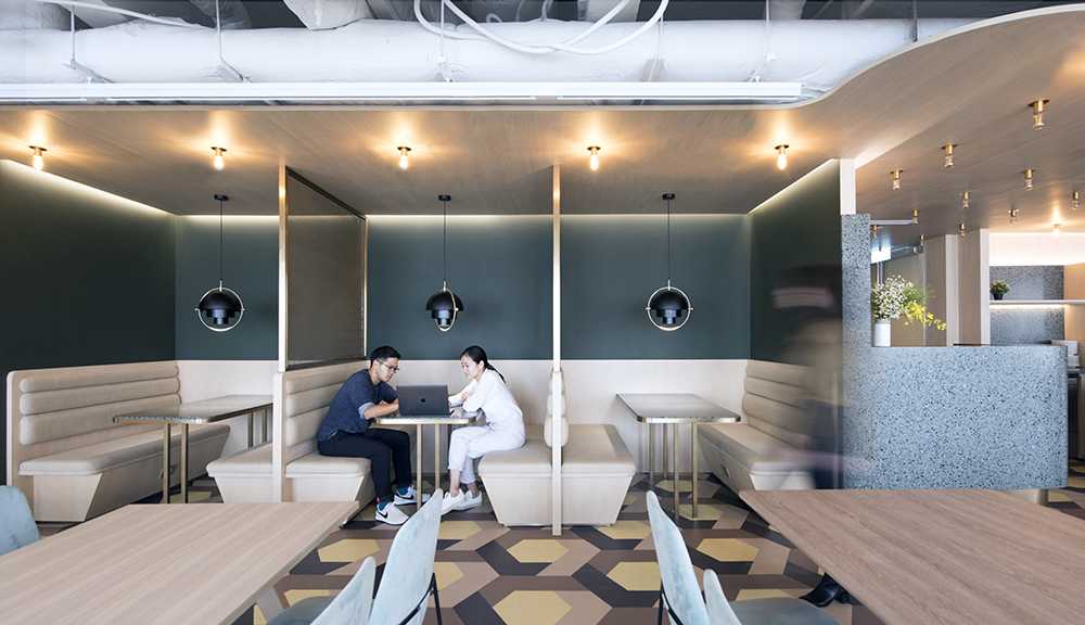 Space with counter and tables