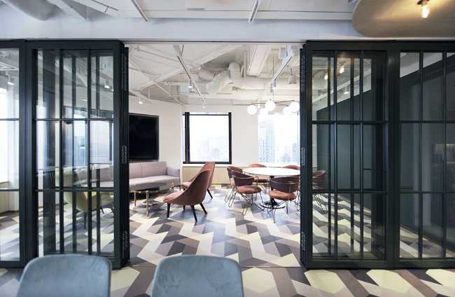 Floor space with geometric patterns