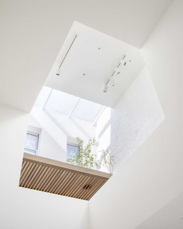 Interior renovation in Brooklyn. Triple-height space at the center of living spaces