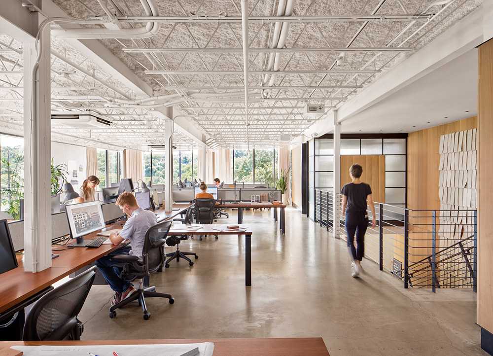 Design office in Texas. Exhibition space and open-plan environments