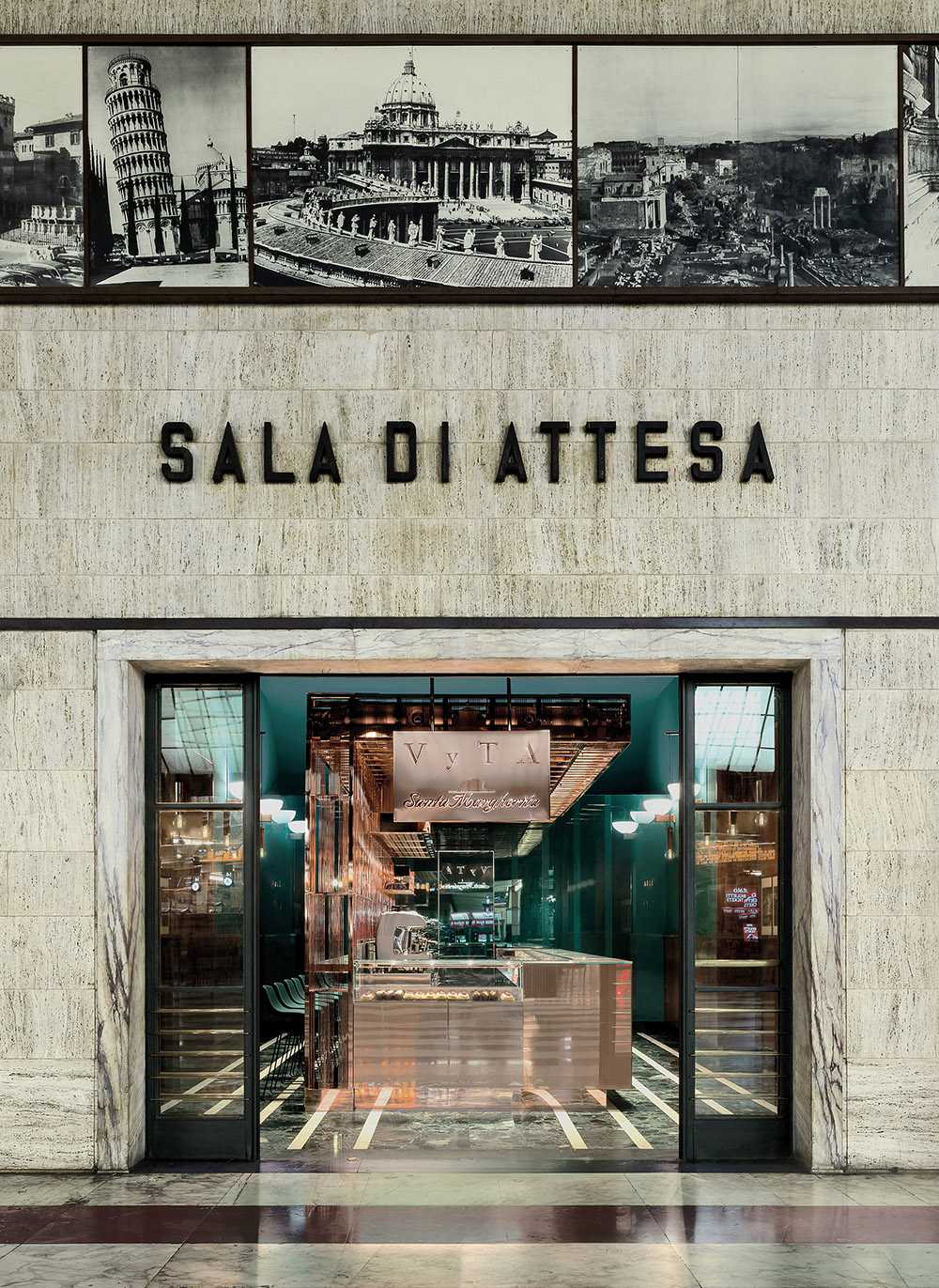 Sala di attesa stazione trasformata in bakery