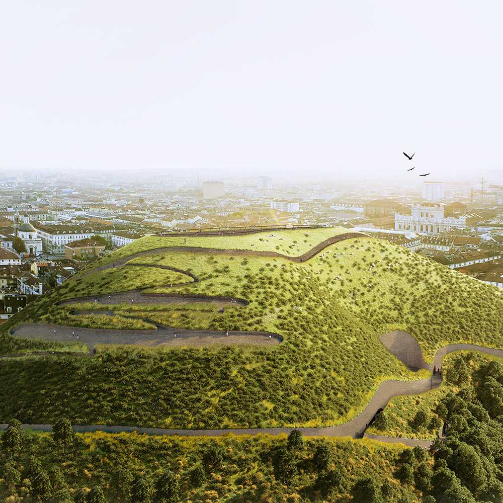Sponge Mountain in Turin. Artificial mountain absorbs air pollution