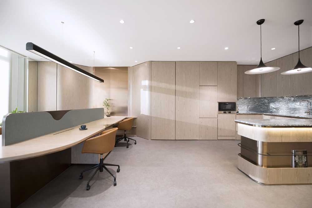 New design for an office in Hong Kong. Luxury workspace with organic shapes